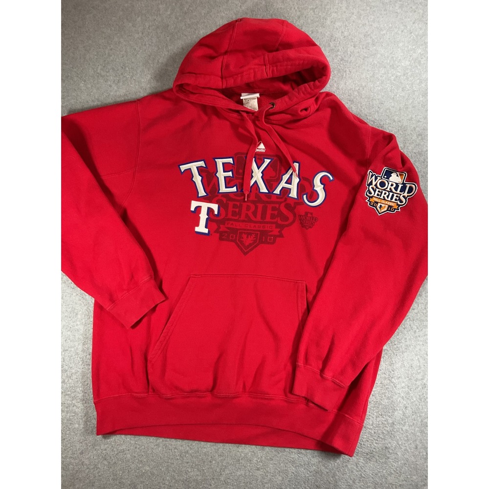 Majestic Texas Rangers 2010 World Series Hoodie Mens Large MLB Fall Classic 1721